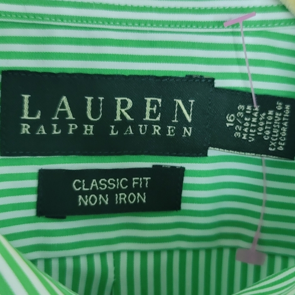 Ralph Lauren Striped Green and white Mens Classic Fit Button-Down Shirt Large - Picture 6 of 7